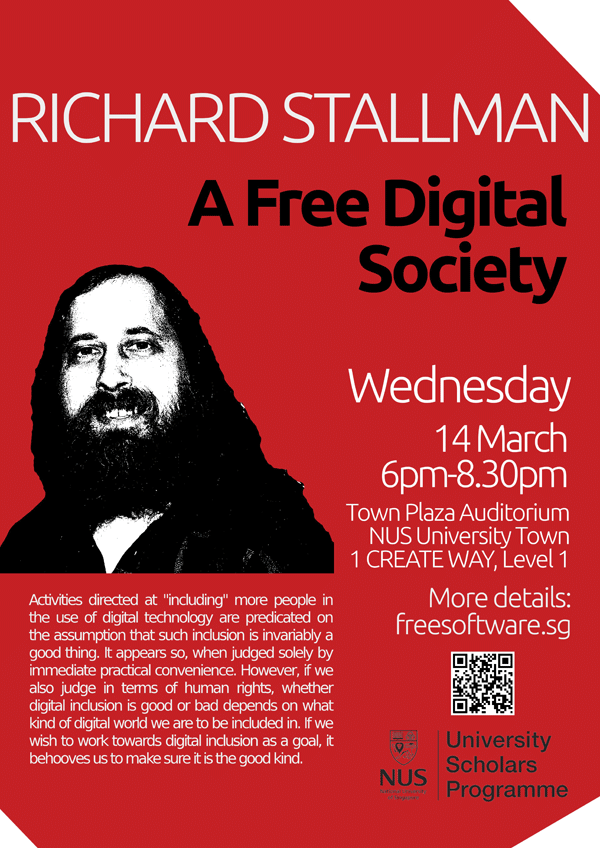 Richard Stallman in Singapore Red Poster